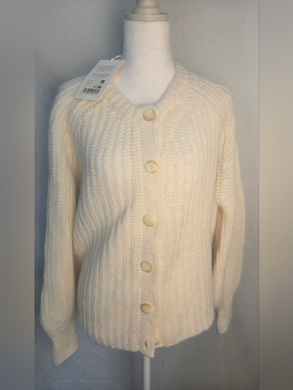 Sezane Cream Ribbed Button-Up Cardigan - Picture 1 of 7